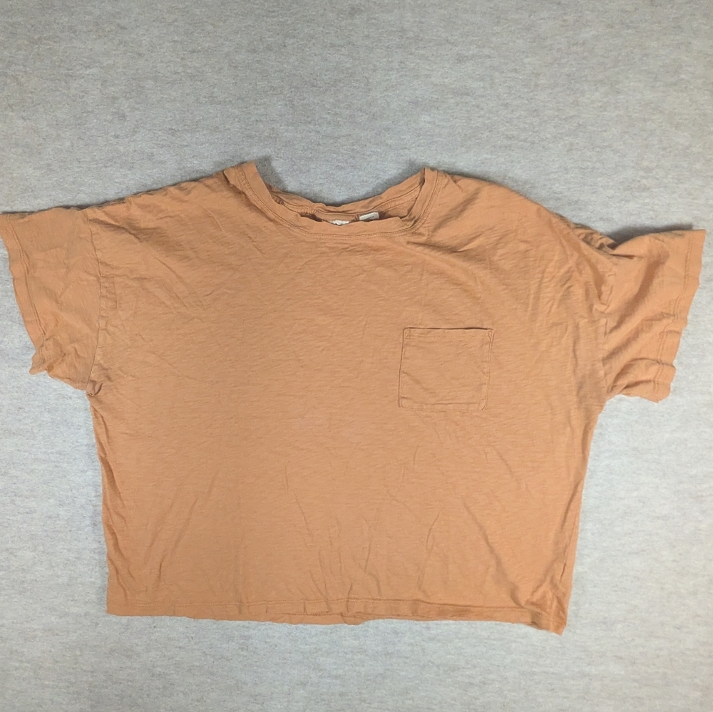 Christian Siriano Peachy Orange Short Sleeve Tee Basic Casual Cropped Boxy XL